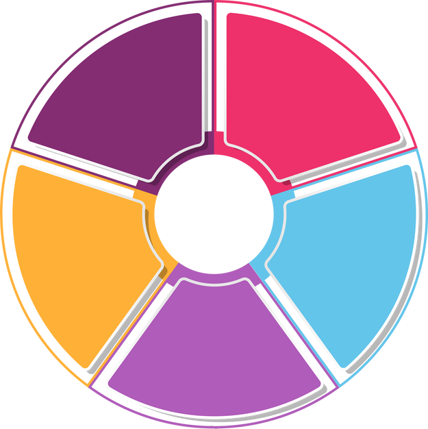 Basic circle infographic with 5 steps, process or options.